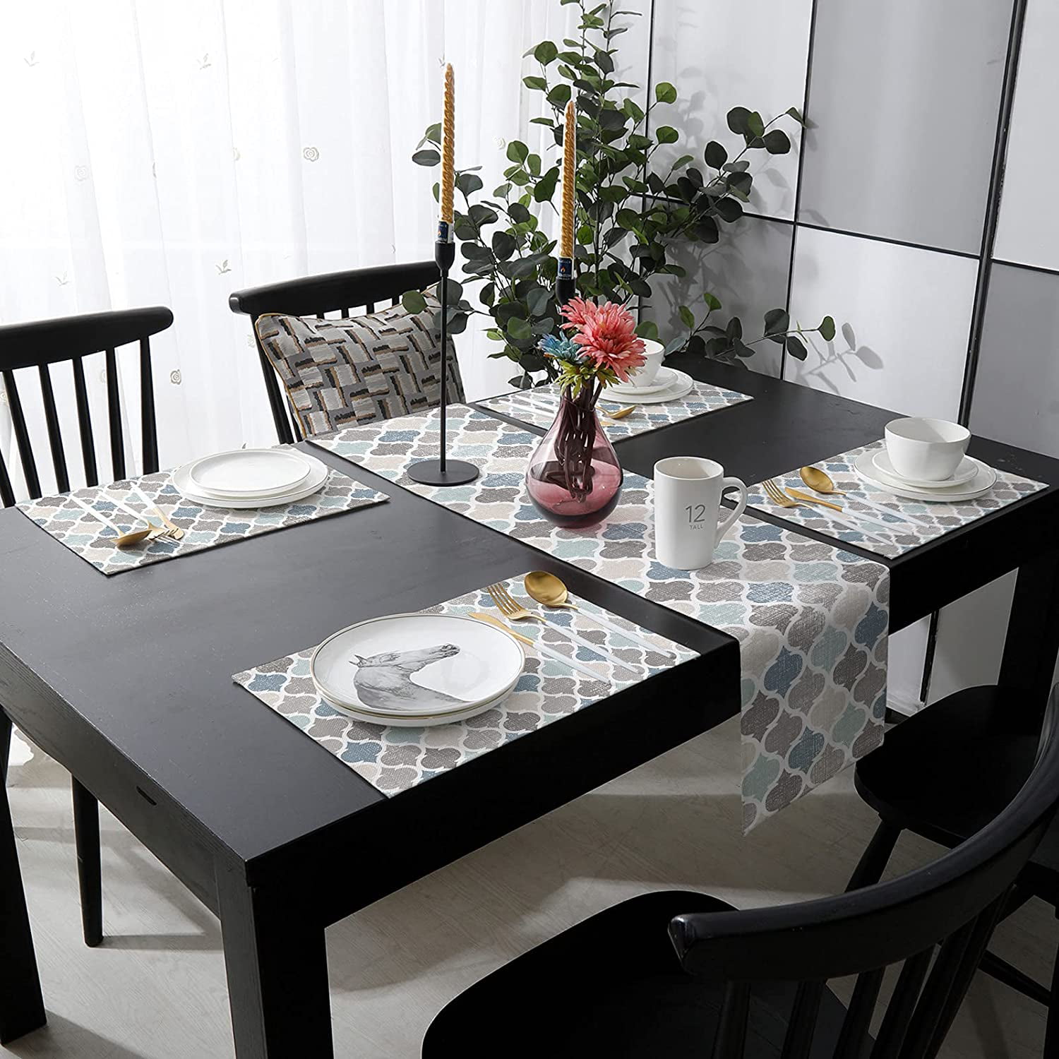 Details about  / Fabric Dinning Table Mats 6 Table Mats with 1 Table Runner  Easy to Wash