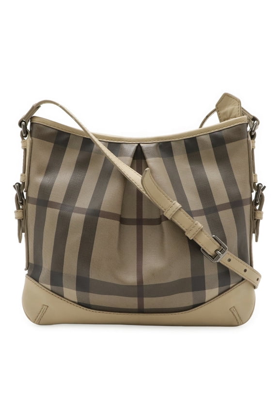 Pre-Owned BURBERRY Smoked Check Shoulder Bag in PVC and Leather, Greige Multicolor (Good)