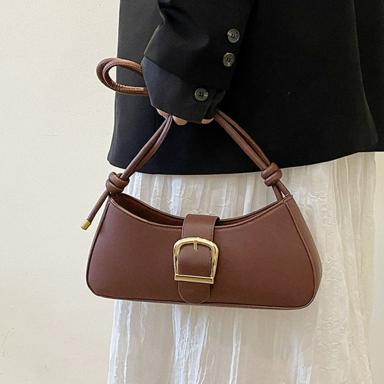 Vintage Brown PU Leather Shoulder Bag with Adjustable Strap