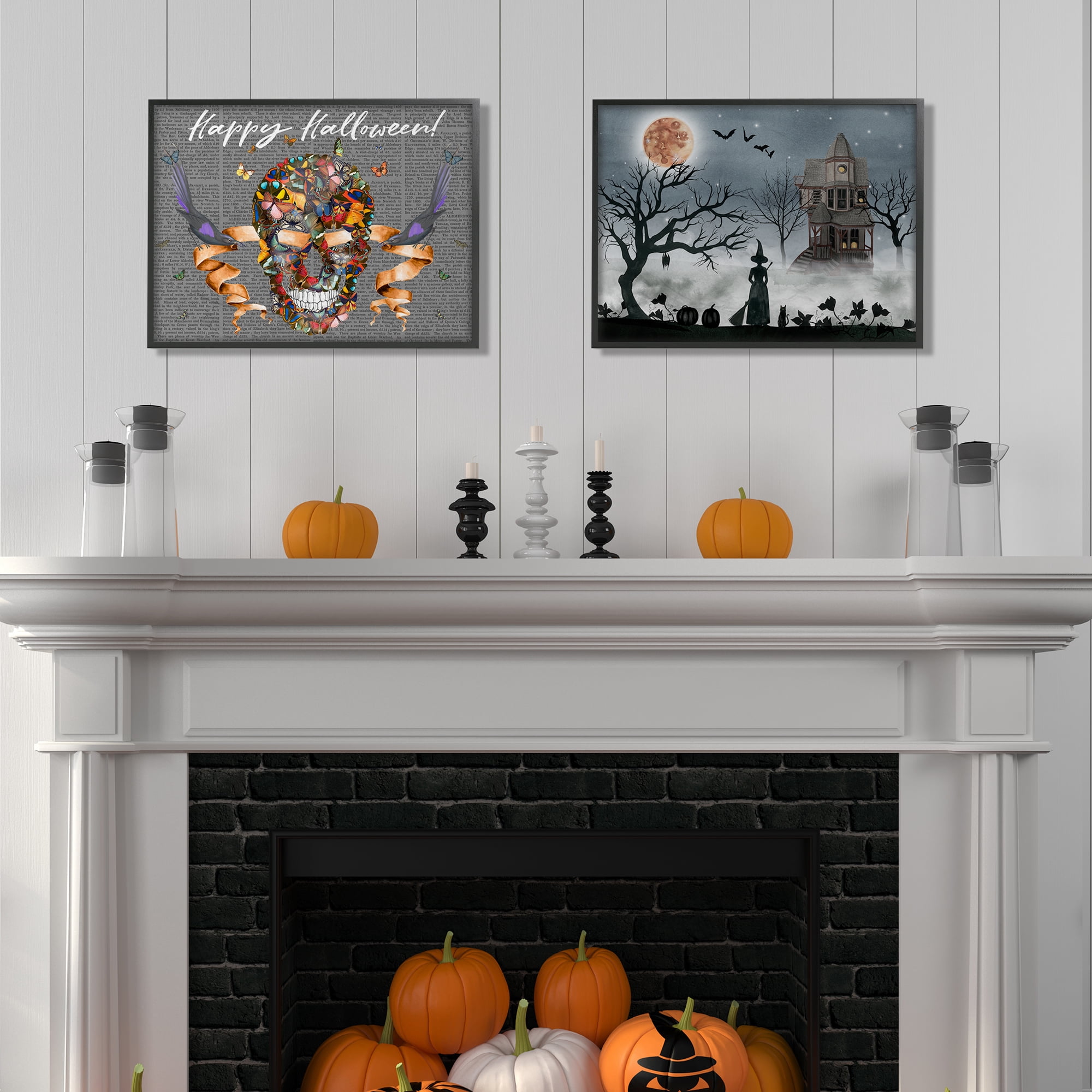 The Stupell Home Decor Collection Halloween Witch Silhouette in Full Moon Haunted House Scene Oversized Framed Giclee Texturized Art, 16 x 1.5 x 20