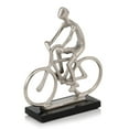 thumbnail image 3 of 10" Silver and Black Marble Aluminum Man on Bike Sculpture, 3 of 5