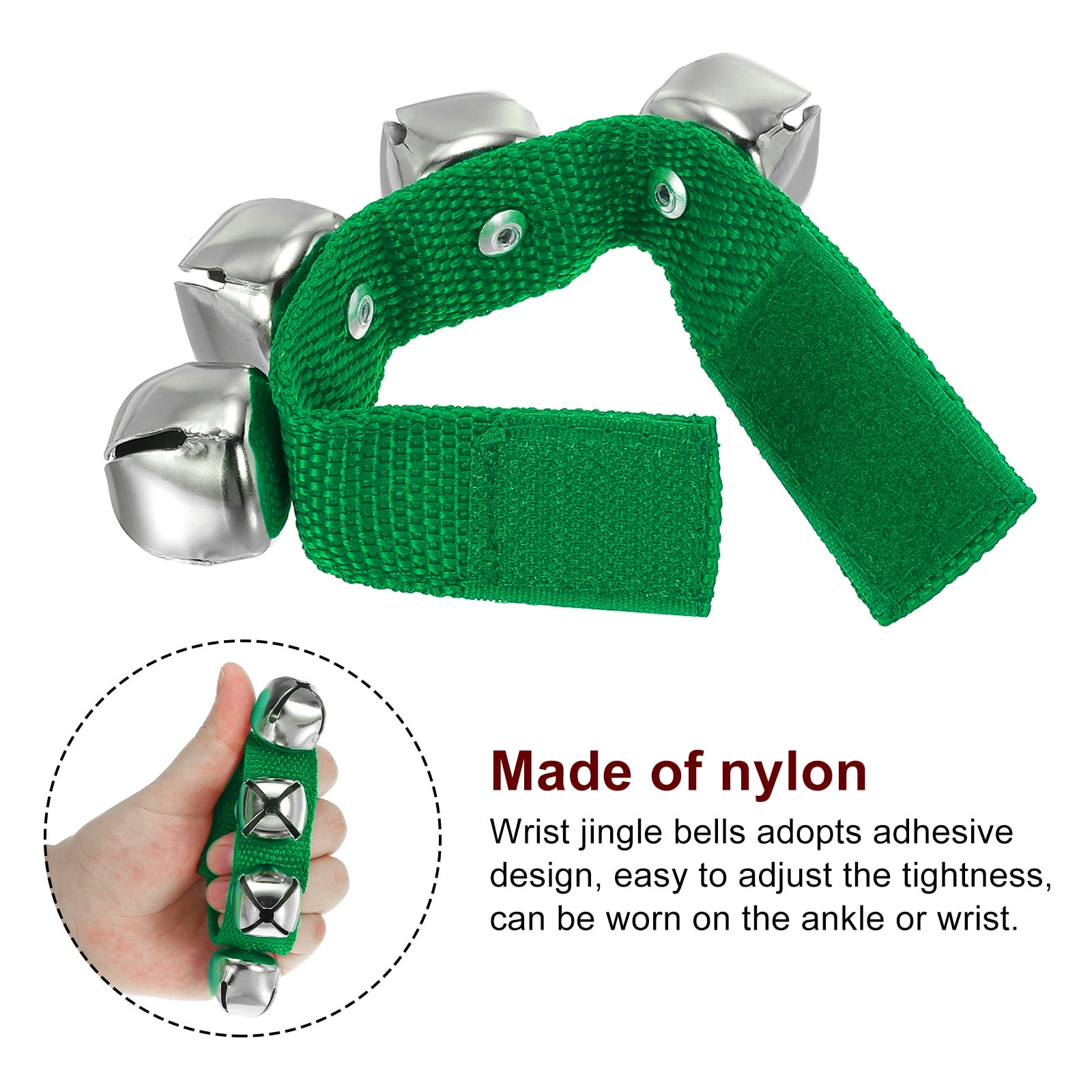 8pcs Wrist Bells, Jingle Bells Ankle Bells Percussion Instruments Musical Rhythm Band 4 Silver Bells, Dark Green