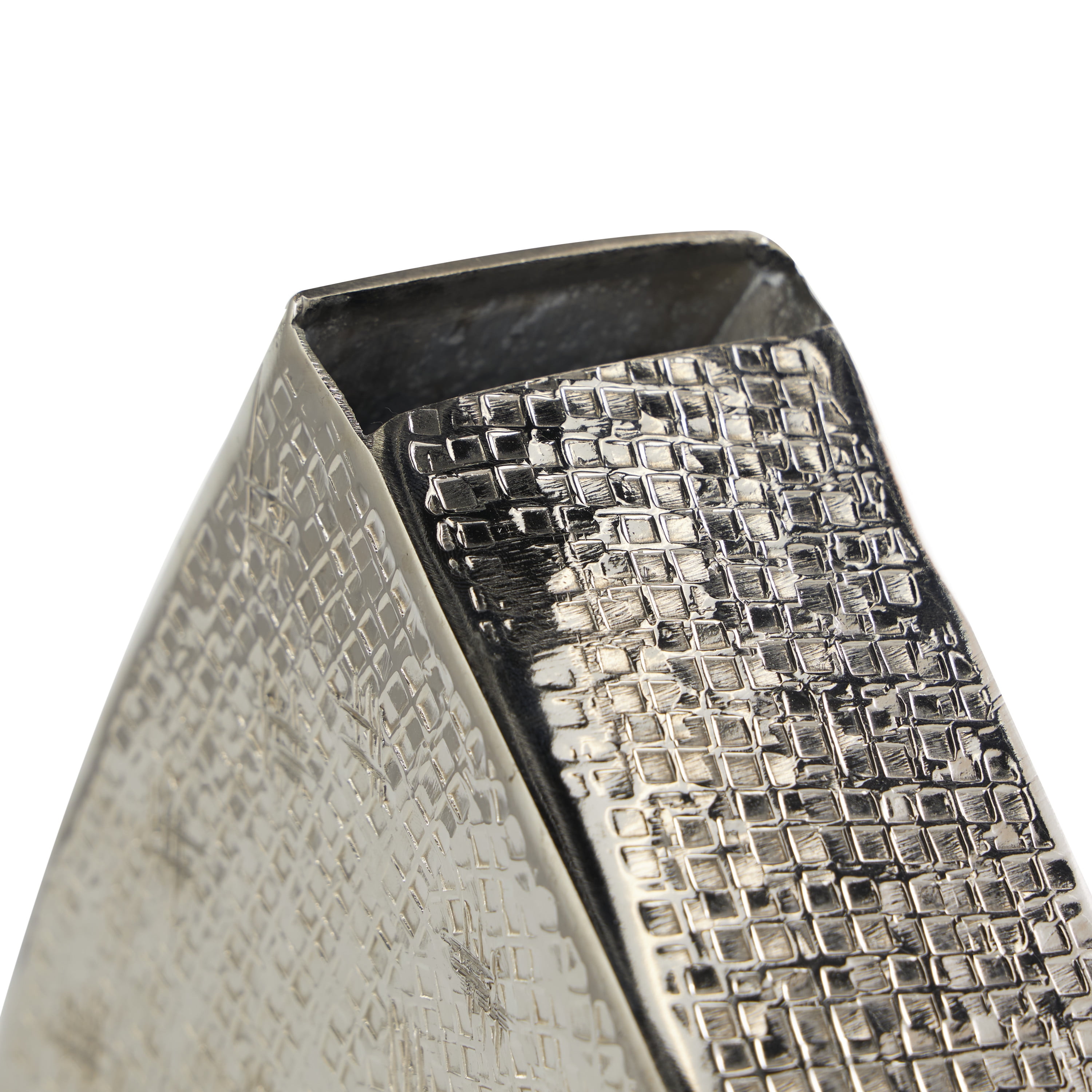 9" x 9" Silver Aluminum Slanted Heart Sculpture with Cube Textured Exterior, by DecMode