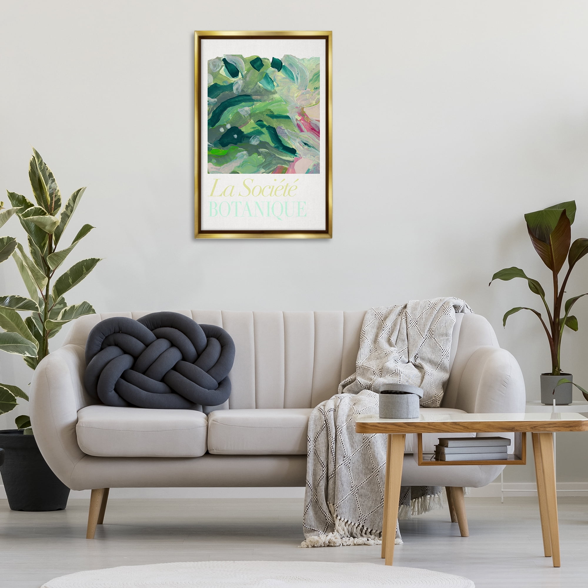 Stupell Industries French Leaves Abstraction Plants & Flowers Painting Gold Floater Framed Canvas Art Print Wall Art, 21 x 31