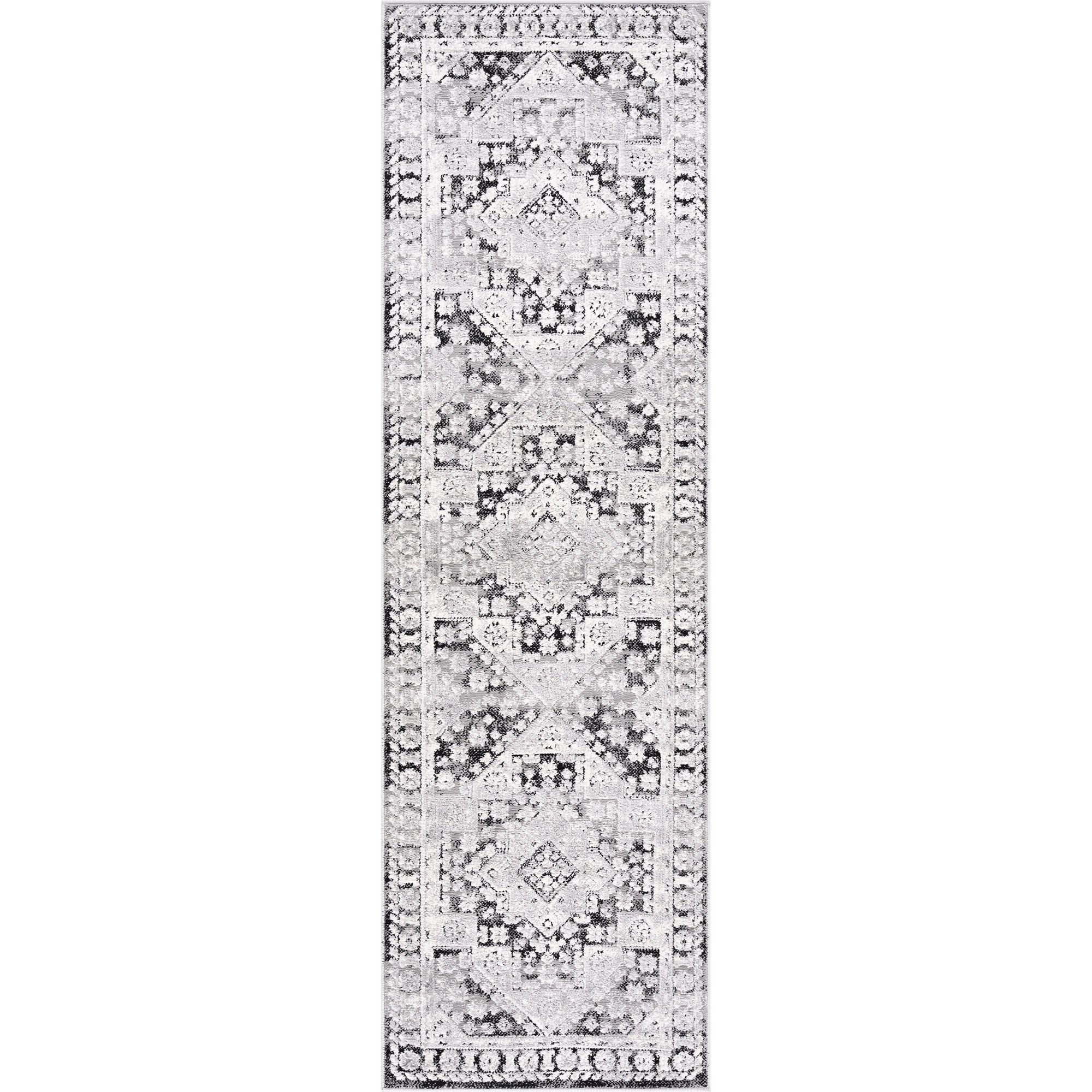 Alpha Transitional 2' x 7' Black and Gray Polyester Indoor Area Rug