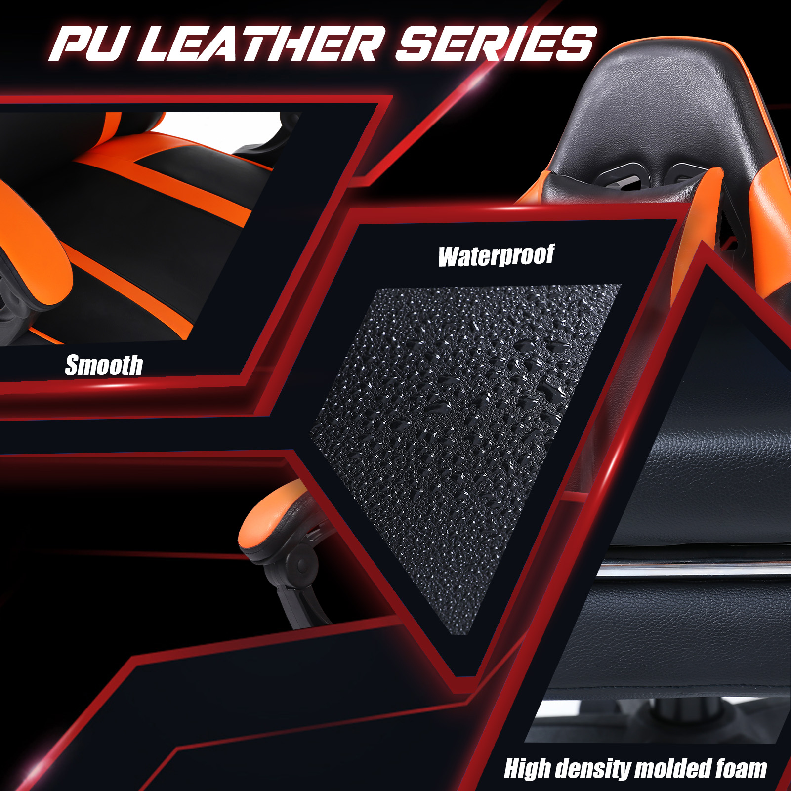 Video Game Chairs for Adults, PU Leather Gaming Computer Chair with Footrest, 360°Swivel Adjustable Lumbar Pillow