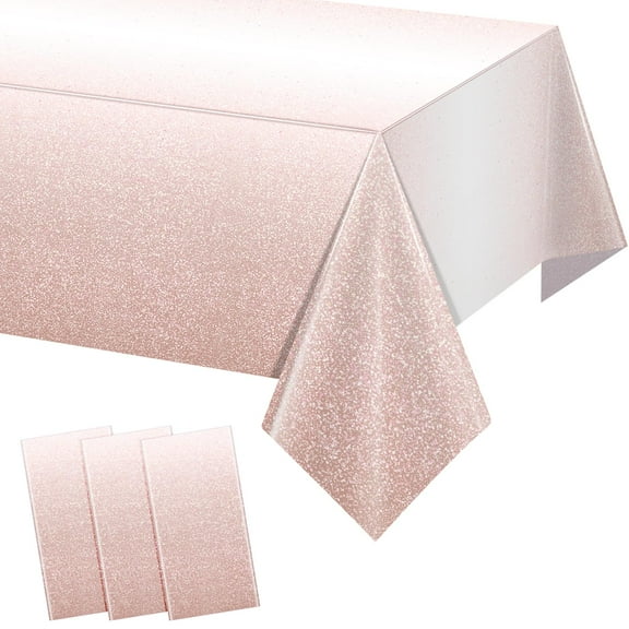 3 Pack Ombre Rose Gold Tablecloth, Pastel Pink Disposable Plastic Table Cover for Wedding Shower Birthday, Rectangle Party Decor 54 x 108 Inch, Pink