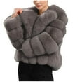 thumbnail image 2 of Qetyuw Winter Faux Fur Coat for Women Chunky Warm Long Sleeve Open Front Crop Coats Casual Lapel Jacket, 2 of 5