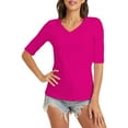 thumbnail image 3 of Mittory Women's Basic Half Sleeve V Neck Stretchy Casual T-Shirt Solid Slim Cotton Top, 3 of 6