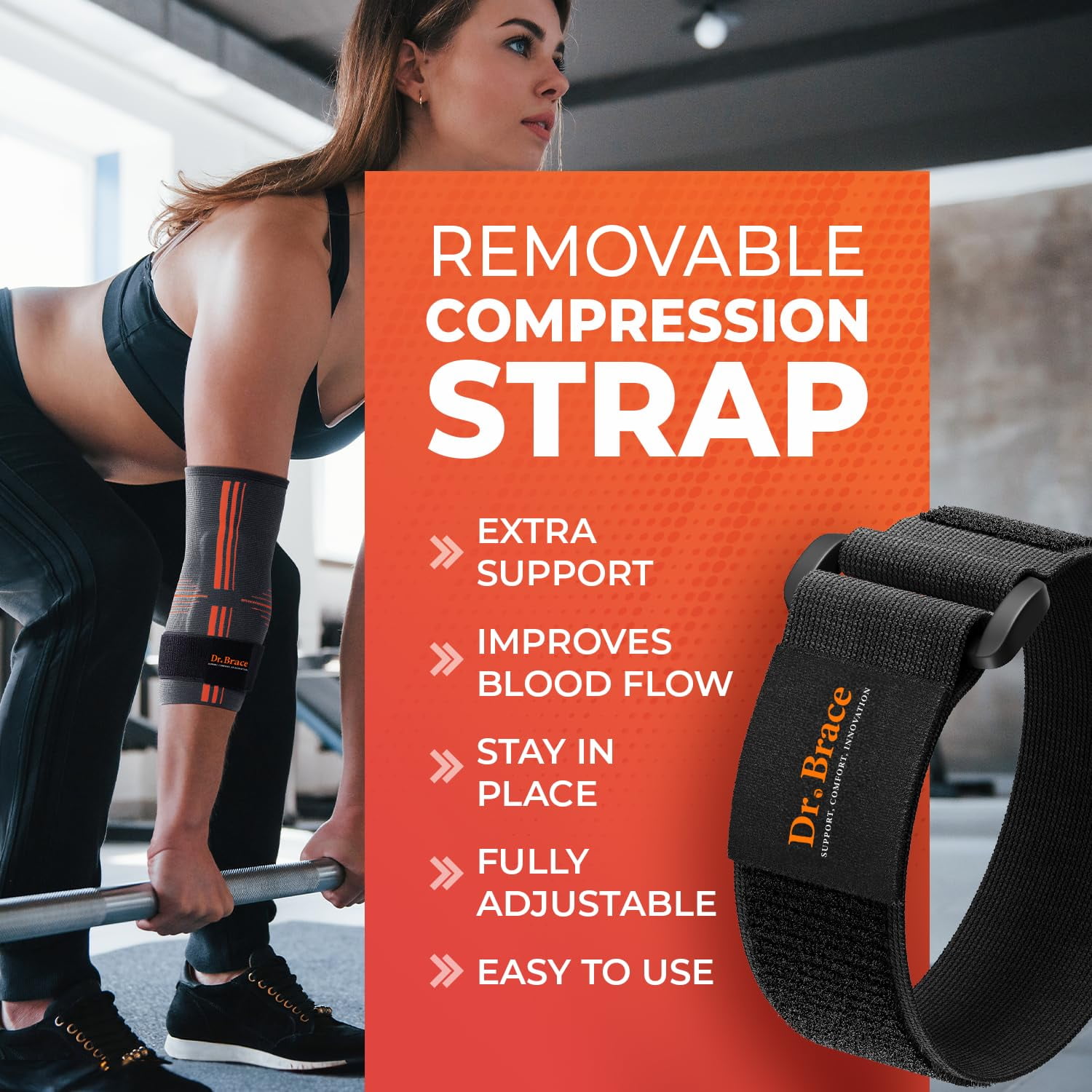 DR. BRACE® Elite Elbow Brace Support, Breathable Elbow Compression Sleeve with Gel Pad for Golfer's, Tennis Elbow & Tendonitis Treatment & Pain Relief 2024 (Grey-Orange, X-Large)