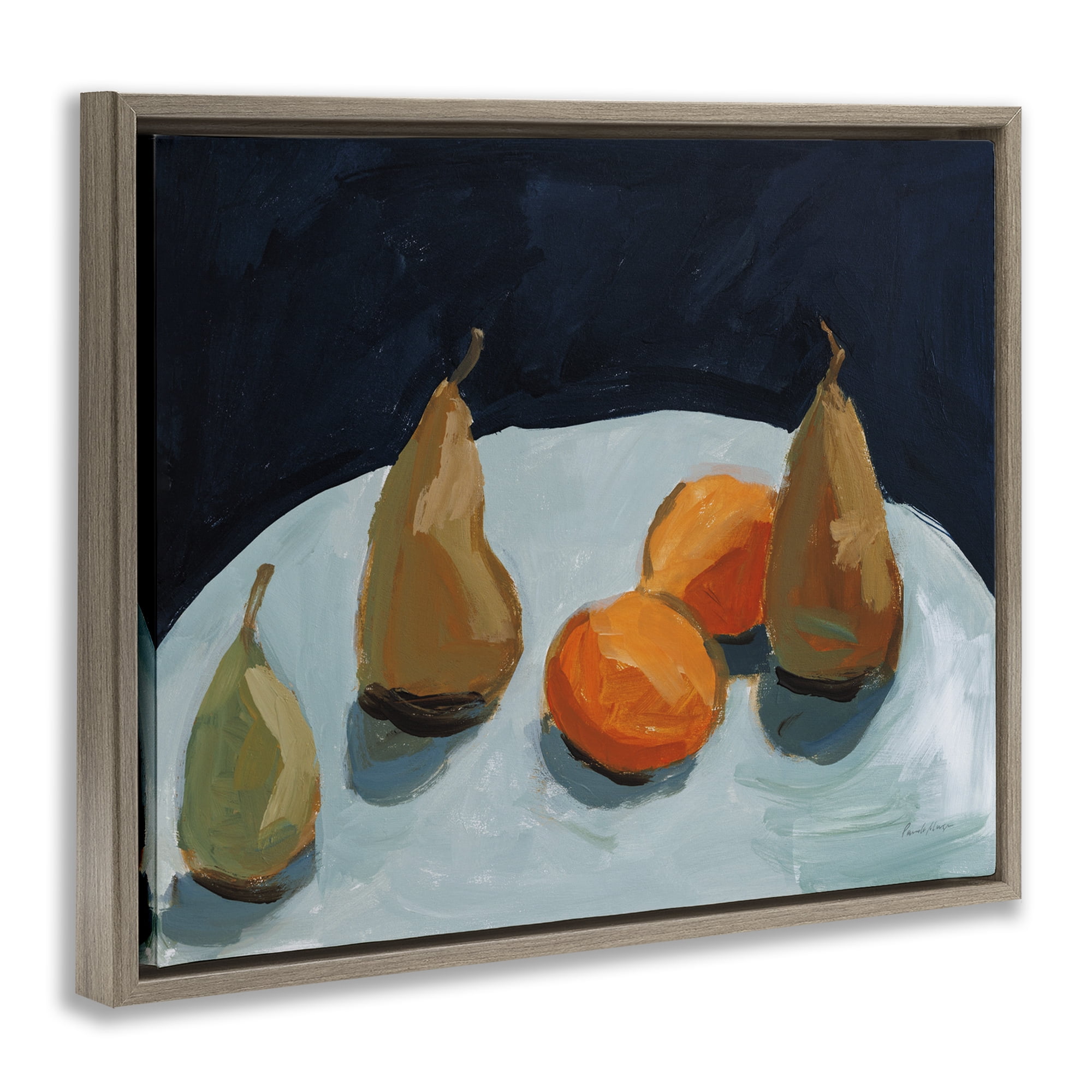 Stupell Industries Pear & Orange Food & Beverage Painting Brown Floater Framed Art Print Wall Art, 31 x 25