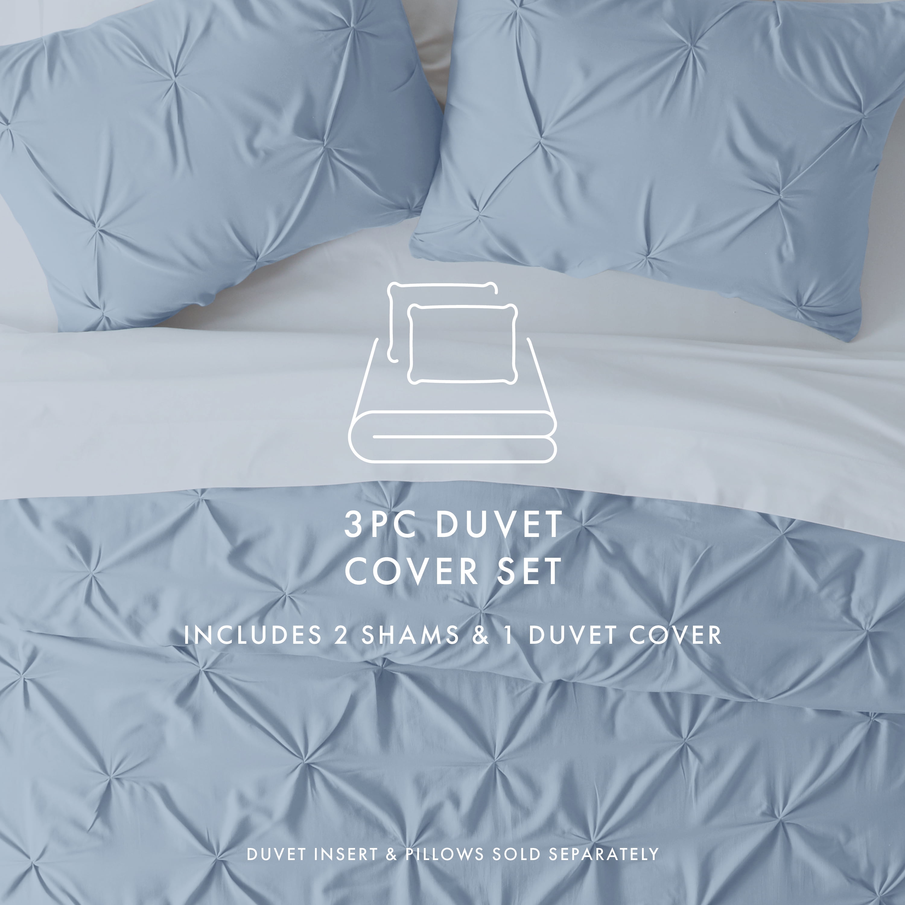 Noble Linens Light Blue Pinch Pleat 3-Piece Duvet Cover Set, King/Cal King