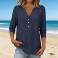 thumbnail image 2 of Tqcoqu 3/4 Length Sleeve for Women Tops Dressy Casual Shirts V Neck Summer Blouses with Buttons Trendy Clothes,Navy,Women's S-XXXXXL, 2 of 10