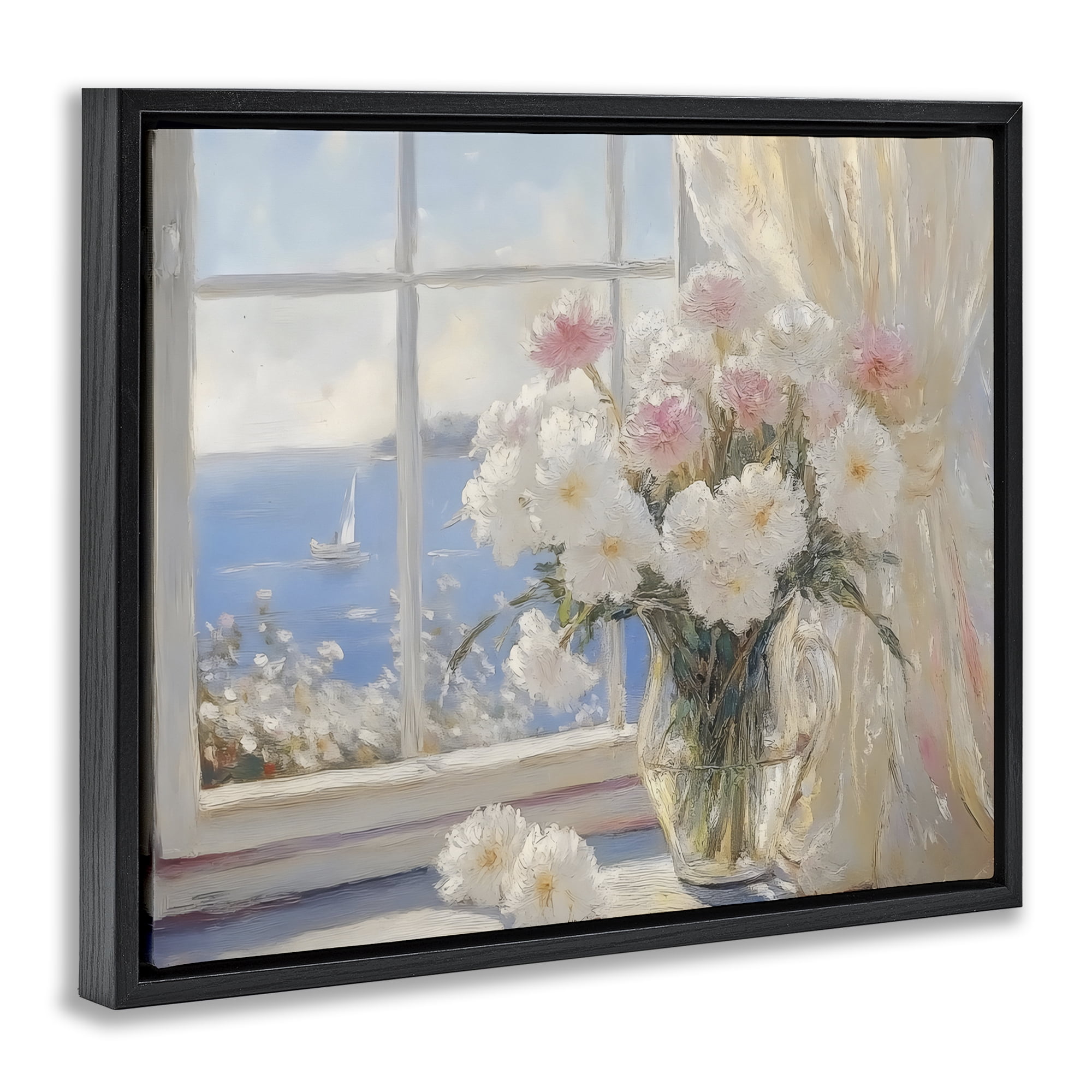 Stupell Industries Coastal View Floral Window Bouquet Black Framed Floater Canvas Wall Art, design by LSR Design Studio