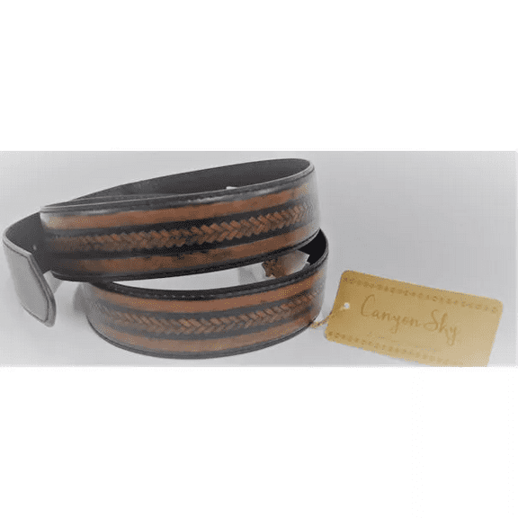 Canyon Sky Men's Rustic Chevron Detail Belt in Brown/Black - Size 40"
