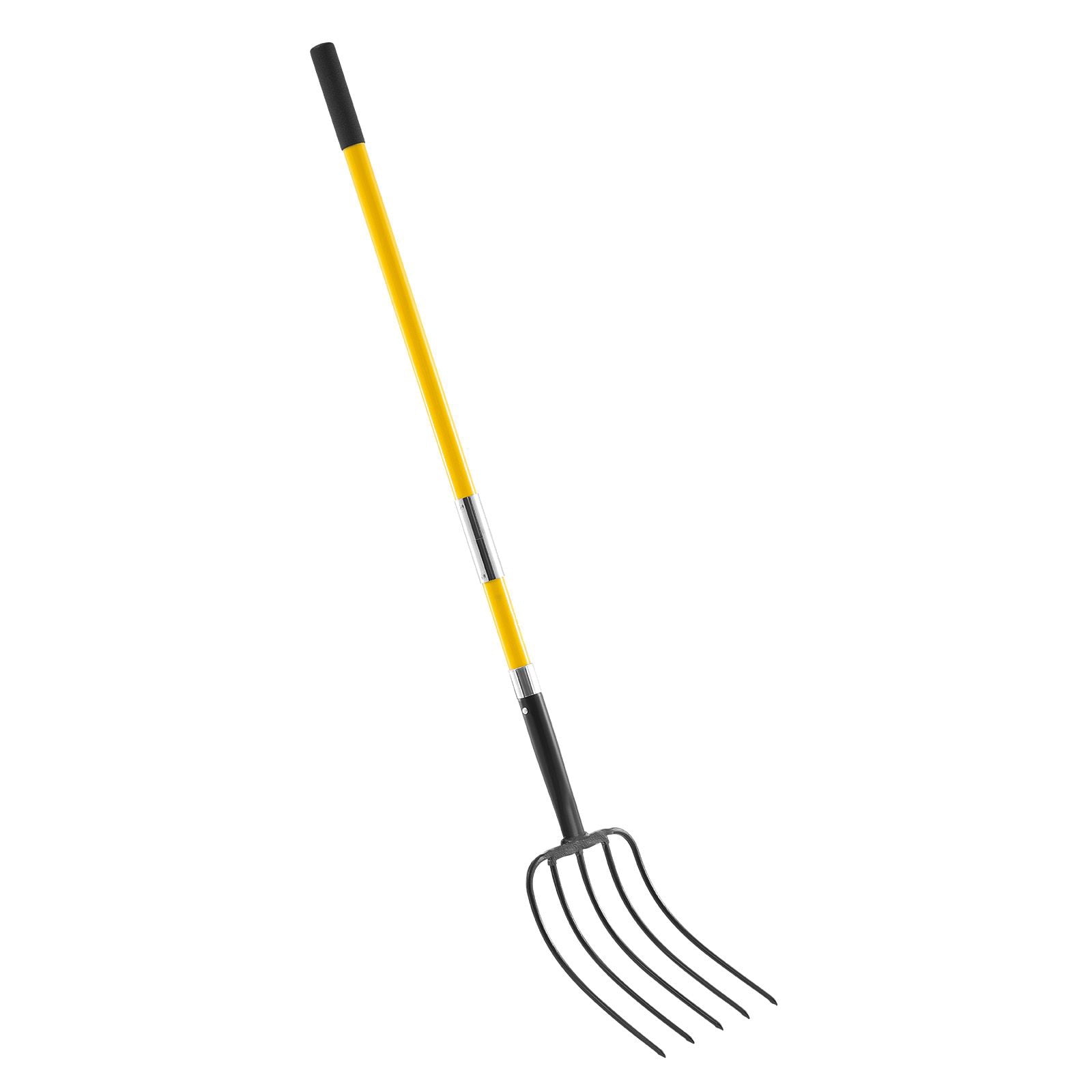57" Heavy Duty Garden Fork with Fiberglass Handle, Reinforced Connection, Non-Slip Y-Shaped Grip, 5-Tine Pitchfork for Leaves Mulch Hay Straw