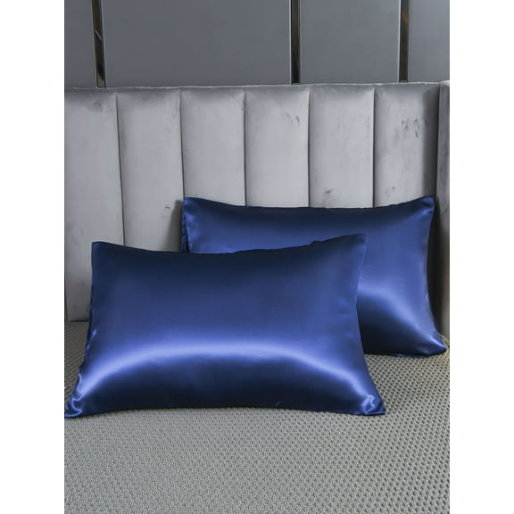 Move Over Royal Blue Satin Pillowcases Queen, Silk like Satin Pillow Cover Set of 2, Silky Microfiber Solid Pattern, 2 Pack