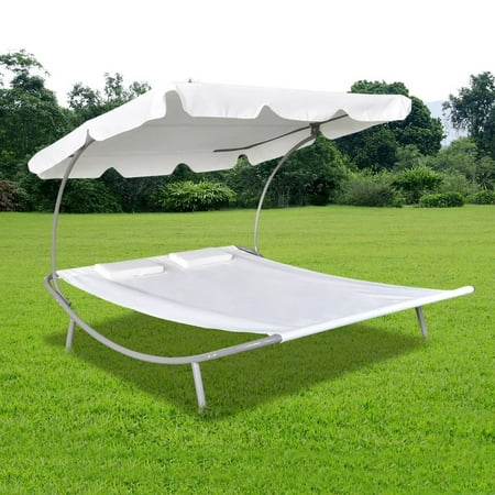 Outdoor Double Lounge With Awning And 2 Pillows Cream (Best Ageing Cream In India)