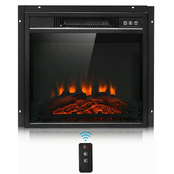 Gymax 1400W 18" Electric Fireplace Freestanding &Wall-Mounted Heater Log Flame Remote