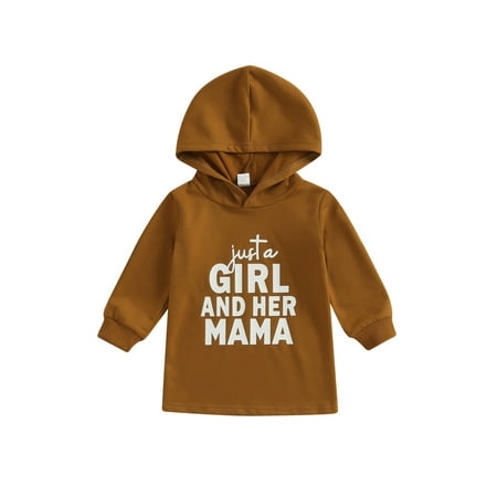 

Canrulo Toddler Baby Girls Hoodie Letters Print Sweatshirt Dress Long Sleeve Pullover Top Big Pocket Fall Winter Outfits Brown 18-24 Months
