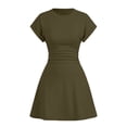 thumbnail image 5 of Nmnitkp Dresses for Women Solid Ruched Waist Mini Dress, Crew Neck Short Sleeve Slim Fit Casual Summer Dress for Daily Wear, Date Night & Vacation Army Green,XL, 5 of 5