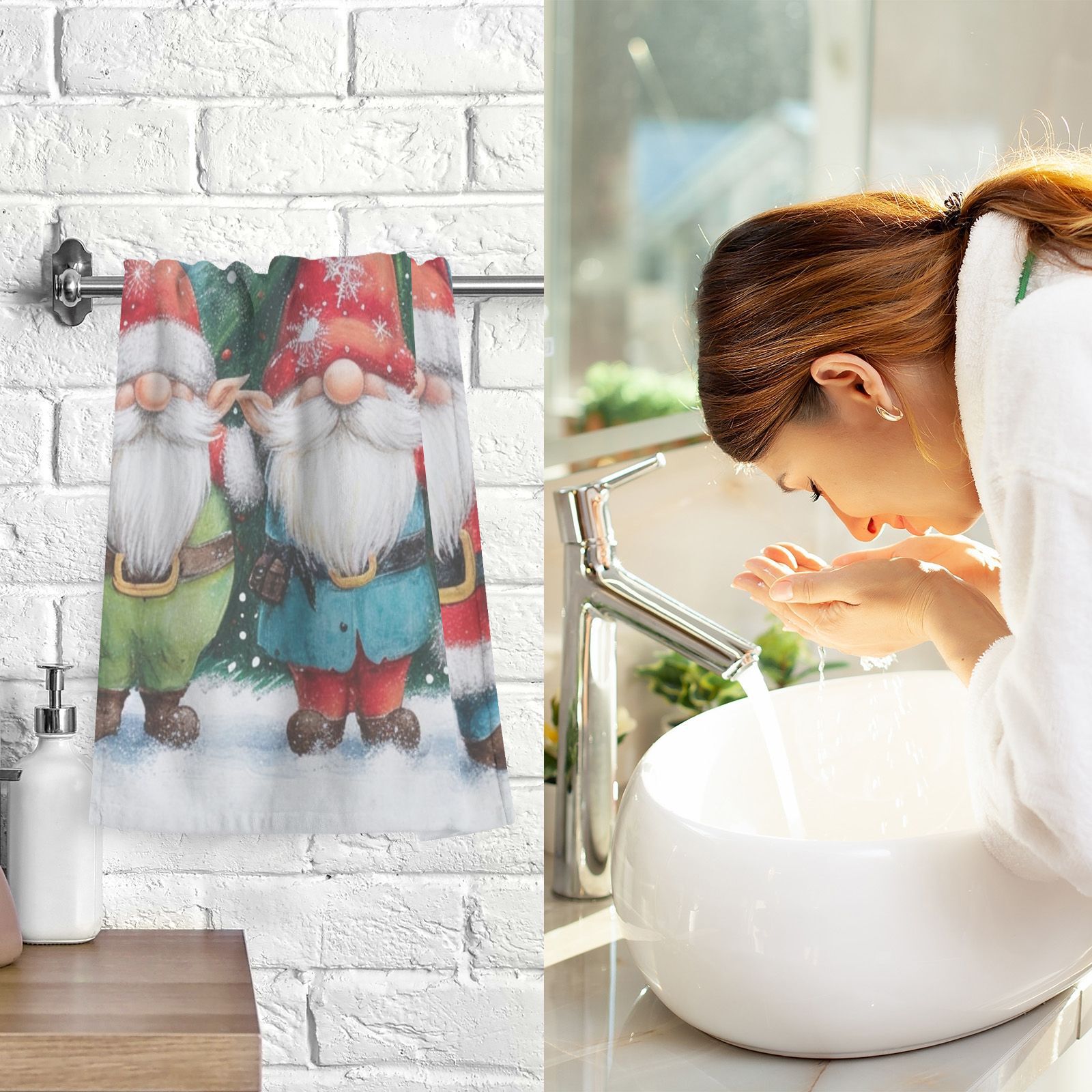 Gnomes Christmas Trees Hand Towel Bath Towels Face Towels Cotton Absorbent for Home Hotel Spa Swimming Yoga Sports Decorative Towel Set of 2