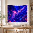 thumbnail image 5 of Jellyfish and Coral Reef in Ocean Depths Dreamy Psychedelic for Ocean Lovers Bioluminescent Marine Art Halloween Gift Tapestry Wall Hanging for Bedroom and Living Room, 5 of 7