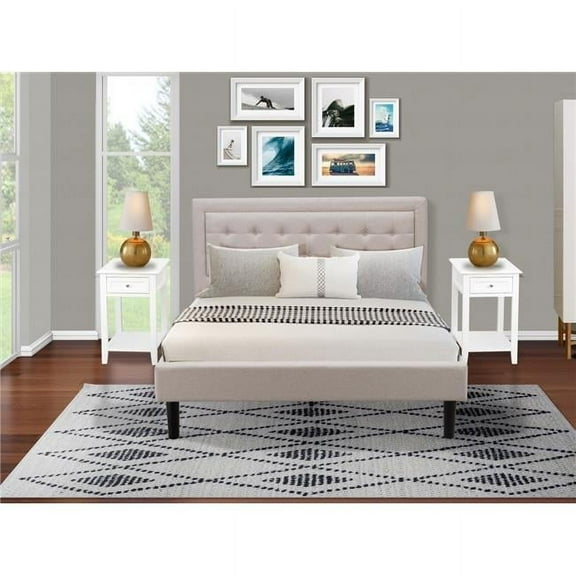 3 Piece Fannin Platform Queen Size Bedroom Set - Mist Beige, Black & Distressed Jacobean