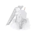 thumbnail image 3 of YEAHDOR Kids Girls Asymmetrical Shoulder Ballet Leotard Sparkly Sequins Long Sleeve Tulle Ballet Tutus Dance Competition Leotard Silver 12, 3 of 5