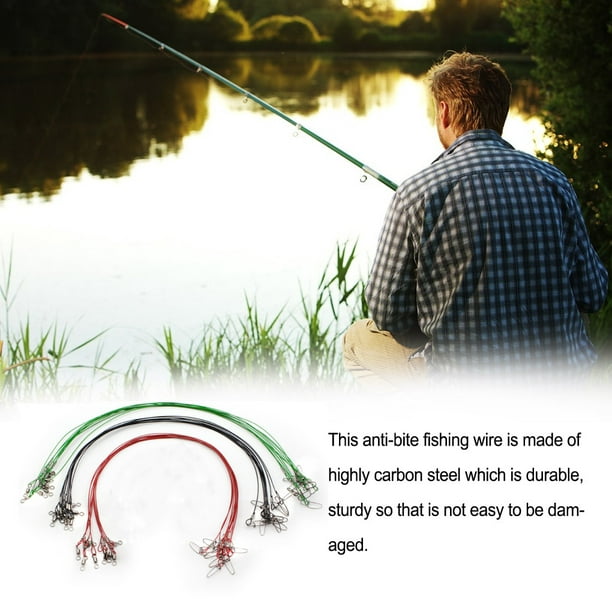 10 Pieces/Set 50CM Carbon Steel Sea Boat Anti Bite Fishing Wire with Swivel  Fish Line Leash Professional Beginner Cord Saltwater Red