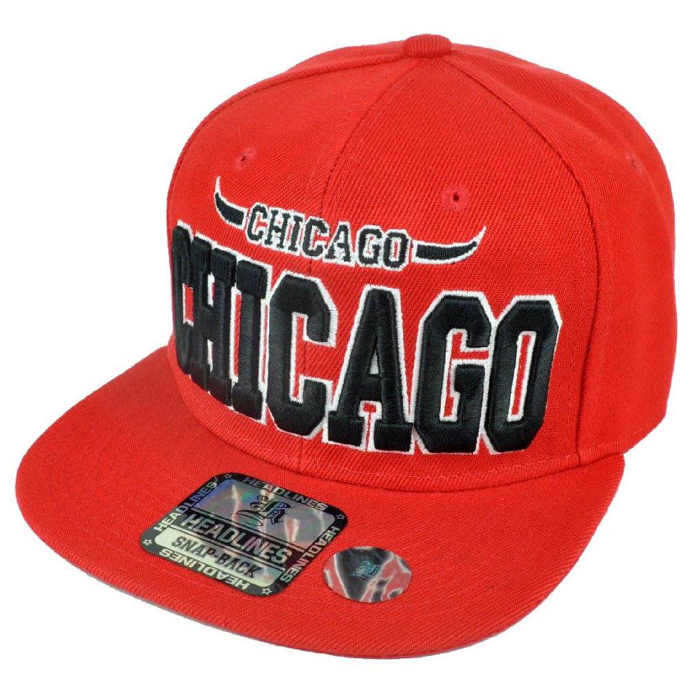 Chicago City Chi Town Illinois Solid Red Bull Horn Adjustable Snapback