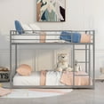 thumbnail image 2 of Bellemave Full Over Full Bunk Bed, Metal Low Bunk Beds Frame Built in Ladder, Floor Bunk Bed with Heavy Duty Slats Support, No Box Spring Required (Silver), 2 of 9