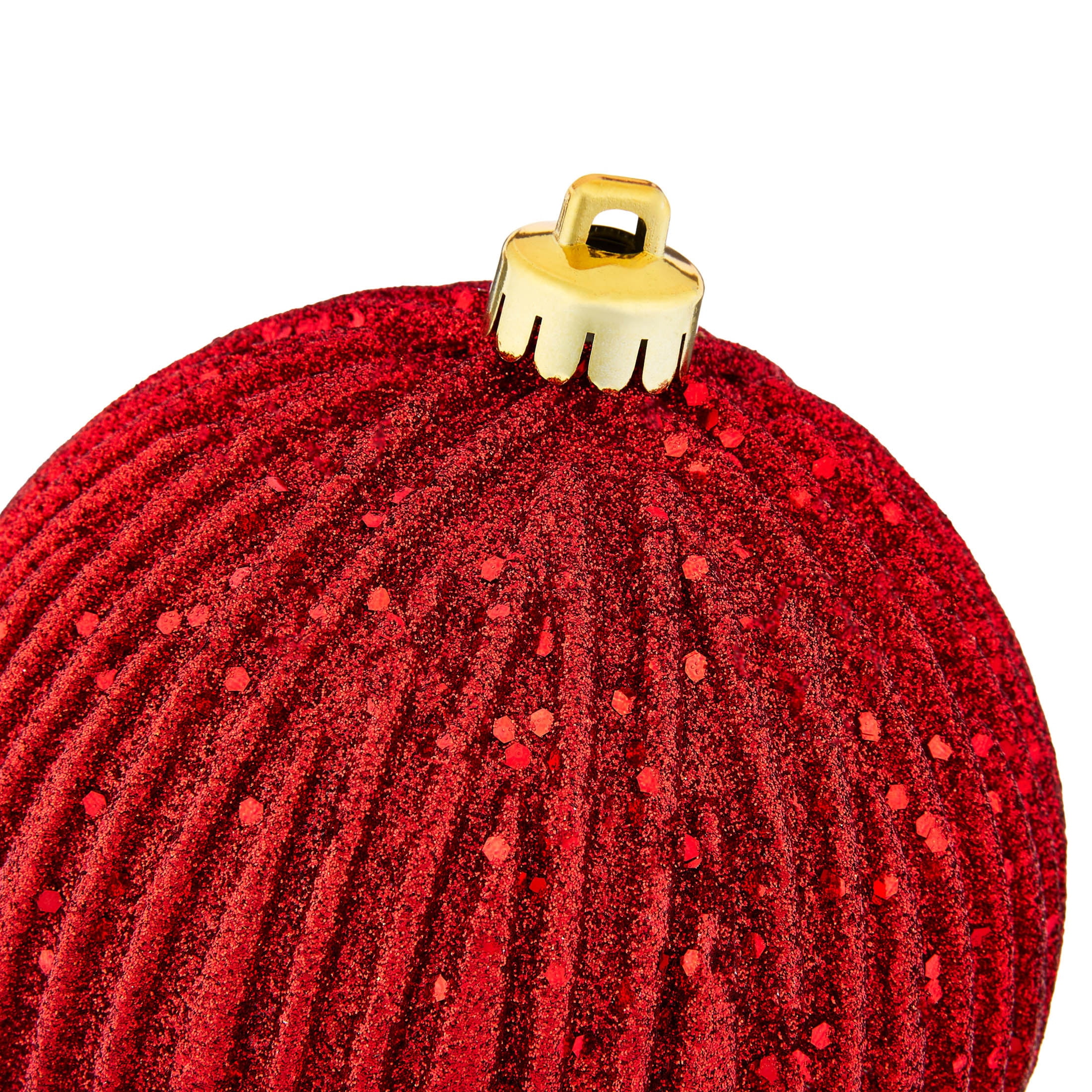 4-Count Red Glitter Ribbed Shatterproof Christmas Ornaments, 6.5", by Holiday Time