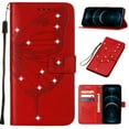 thumbnail image 1 of Nalacover for Samsung Galaxy A14 5G Wallet Case, Rhinestone Butterfly& Flower Pattern Cover with Card Slots Holder Kickstand, Wrist Strap Handbag PU Leather Magnetic Clasp Shockproof Case, Red, 1 of 9