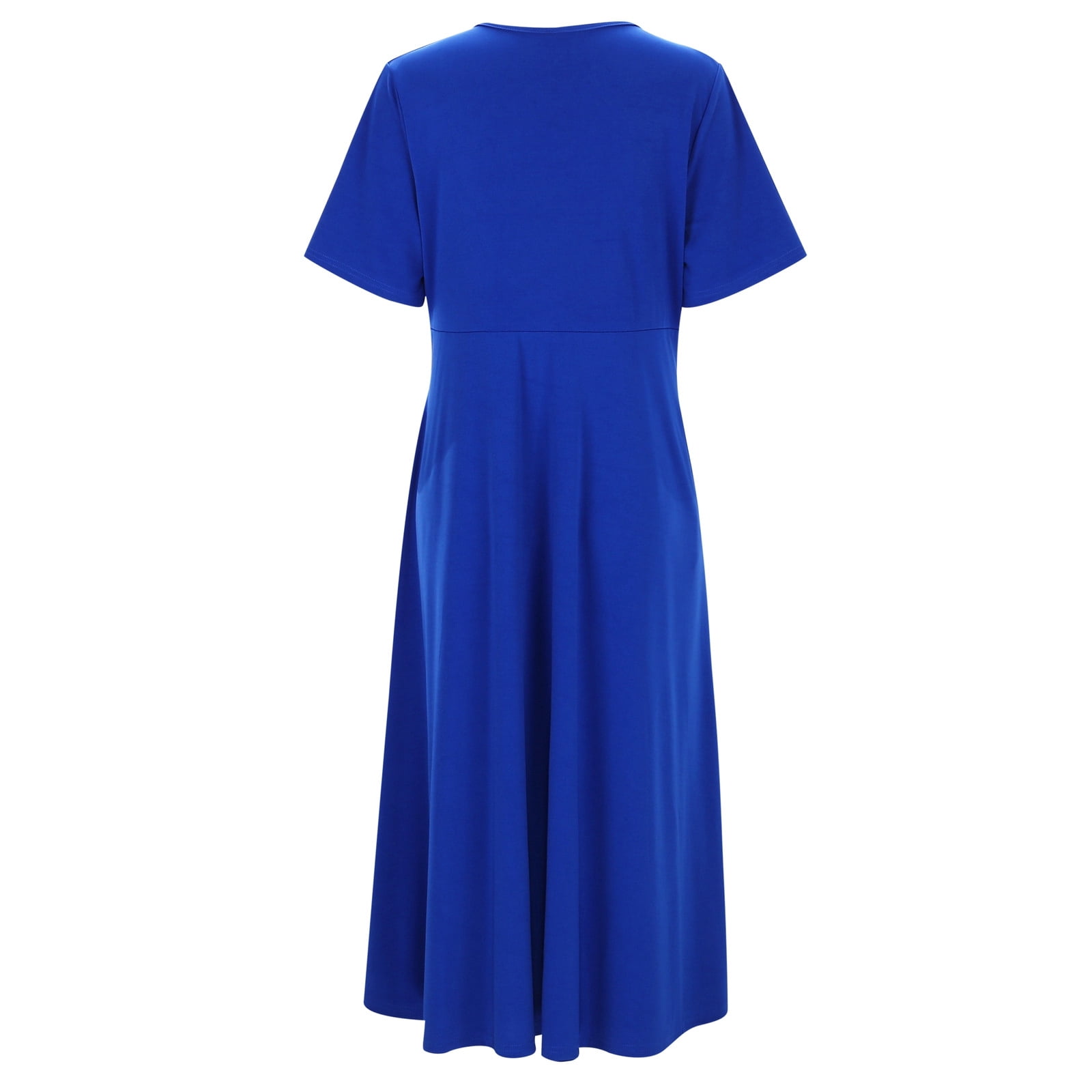 Jamsmile Womens Dress Summer Casual Short Sleeve V Neck Pleated Solid Color Loose Vintage Dresses Beach Long Vacation Sundress