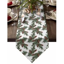 Table Runner Dresser Scarves Christmas Pine Trees Branch Cotton Linen Burlap Table Cover Pine Cones on White Table Runners for Family Kitchen Dining Holiday Party Banquet Decor