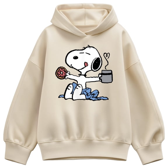 Peanuts - Donut Coffee Snoopy - Women's Oversized Fleece Hoodie Sweatshirt