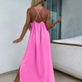 thumbnail image 4 of Kvture Women's Spaghetti Strap Maxi Dress Loose Fit Casual Solid Color Slit Hem Cami Dress Lightweight Summer Beach Hot Pink, 4 of 6