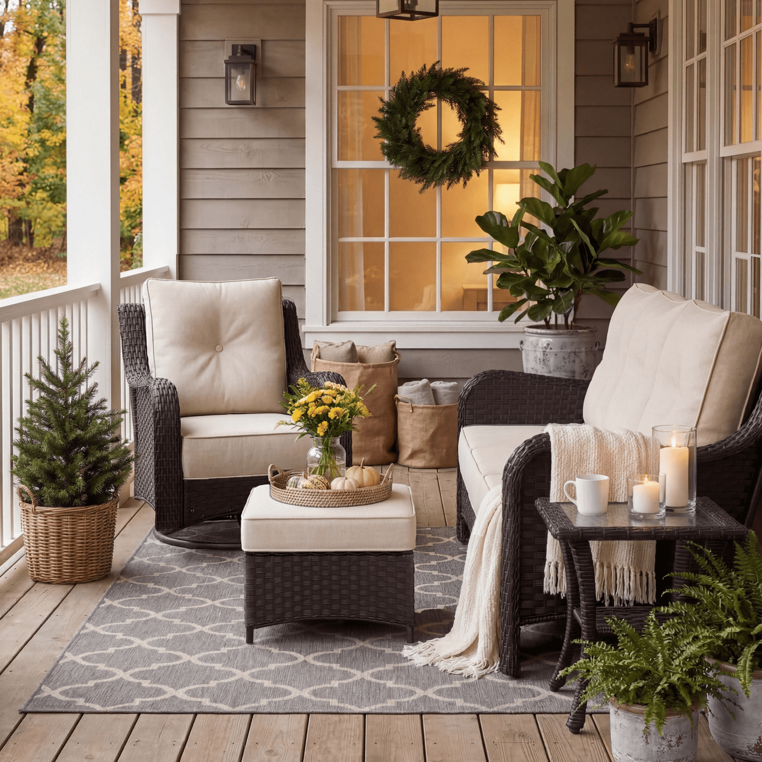 LayinSun 3 Piece Wicker Outdoor Furniture Set with 6-inch Comfy Cushions, High Back Patio Furniture Set with Rattan Armchairs and Side Table