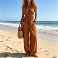 thumbnail image 2 of Guluxicc Womens Jumpsuits Summer Linen Wide Leg Sleeveless V Neck Casual Dressy Rompers Pants Trendy Spring Vacation Outfits, 2 of 8