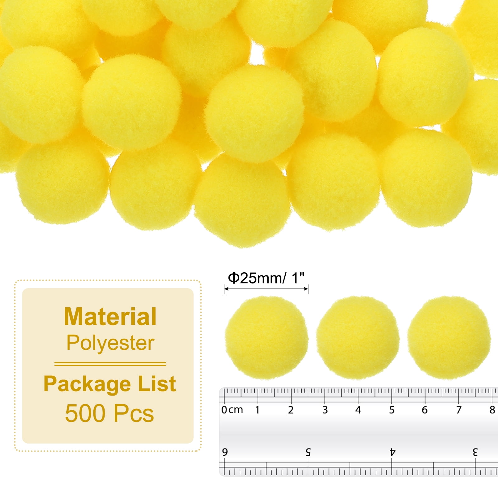 1inch Pom Poms for Crafts, 500pcs Pompoms for Crafts Puff Balls Bulk Fuzzy Balls for Hats Christmas Art DIY, Yellow