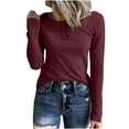 thumbnail image 6 of Womens Henley Shirt, Long Sleeve Shirts for Women Fall Fashion Solid Color Slimming Fit Button Up V Neck T-Shirts S-2XL, 6 of 6