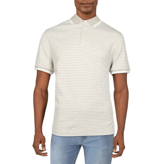 Michael Kors Mens Greenwich Cotton Striped Modern Fit Polo Shirt, M