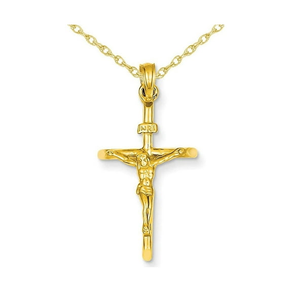 Gem & Harmony 14K Yellow Gold Stick Style Crucifix Pendant Necklace with Chain for Women