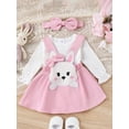 thumbnail image 3 of Bagilaanoe 3Pcs Newborn Easter Outfits Baby Girls Overalls Dress Set Ribbed Long Sleeve Romper Tops + Suspender Skirt + Headband 3M 6M 9M 12M 18M Infant Spring Casual Clothes, 3 of 9
