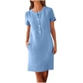 thumbnail image 2 of Zpanxa Women's Short Sleeve Button Dress Linen Like Pocket Round Neck Casual Shift Dress, 2 of 5