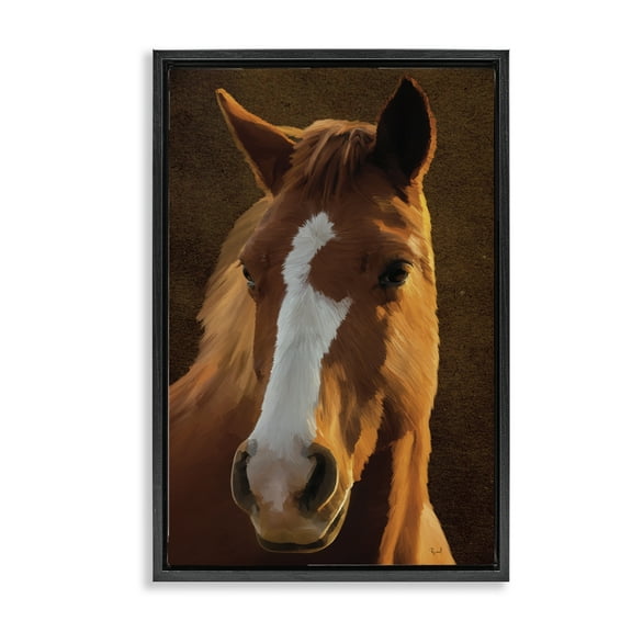 Stupell Industries Bella Brown Horse Face Animals Painting Black Floater Framed Canvas Art Print Wall Art, 17 x 25