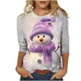 thumbnail image 3 of VKOYWKM Christmas Shirt Women 3/4 Length Sleeve Tops Christmas Snowman Graphic Tees Loose Fit Crew Neck Fall T-Shirts Holiday Gift Top, 3 of 6