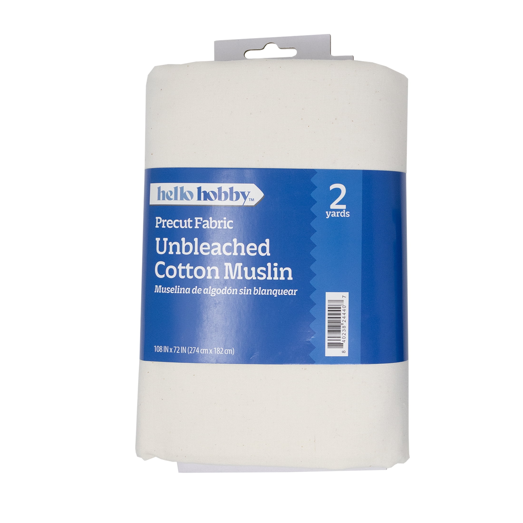 Hello Hobby 2 Yard Precut 100% Cotton Muslin Fabric, Unbleached, 108" Wide for Quilting & Sewing