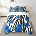 thumbnail image 6 of Manfei Romantic Floral Bedding Full Size, Black White Stripes Bed Set, Valentines Day Reversible Bedding Sets Full Size, Microfiber Bedroom Decorative, 7pcs, 6 of 7